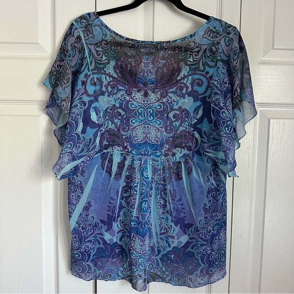 Live and Let Live Womens Blue Lace Top Sz PL Boho Peasant Hippie Festival Artsy - Picture 3 of 9